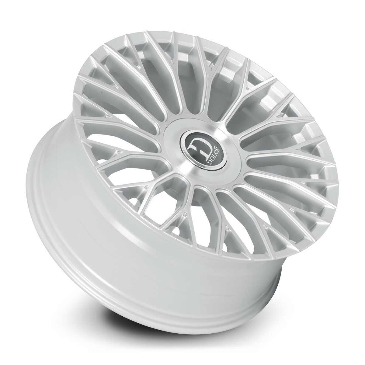 22" Dolce Roma 22x10.5 5x112 5x4.5 40mm Glossy Sliver Brush Face Floating Cap