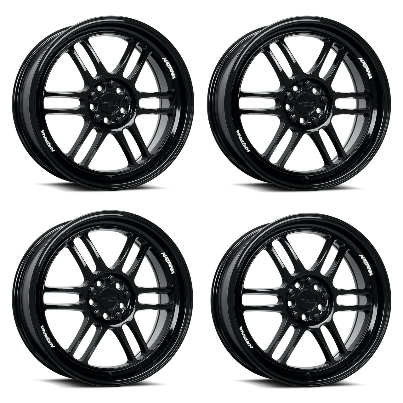 Set 4 18" Katana Wheels KR02 Glossy Black 18x8 Wheel 5x100 5x4.5 40mm Rims