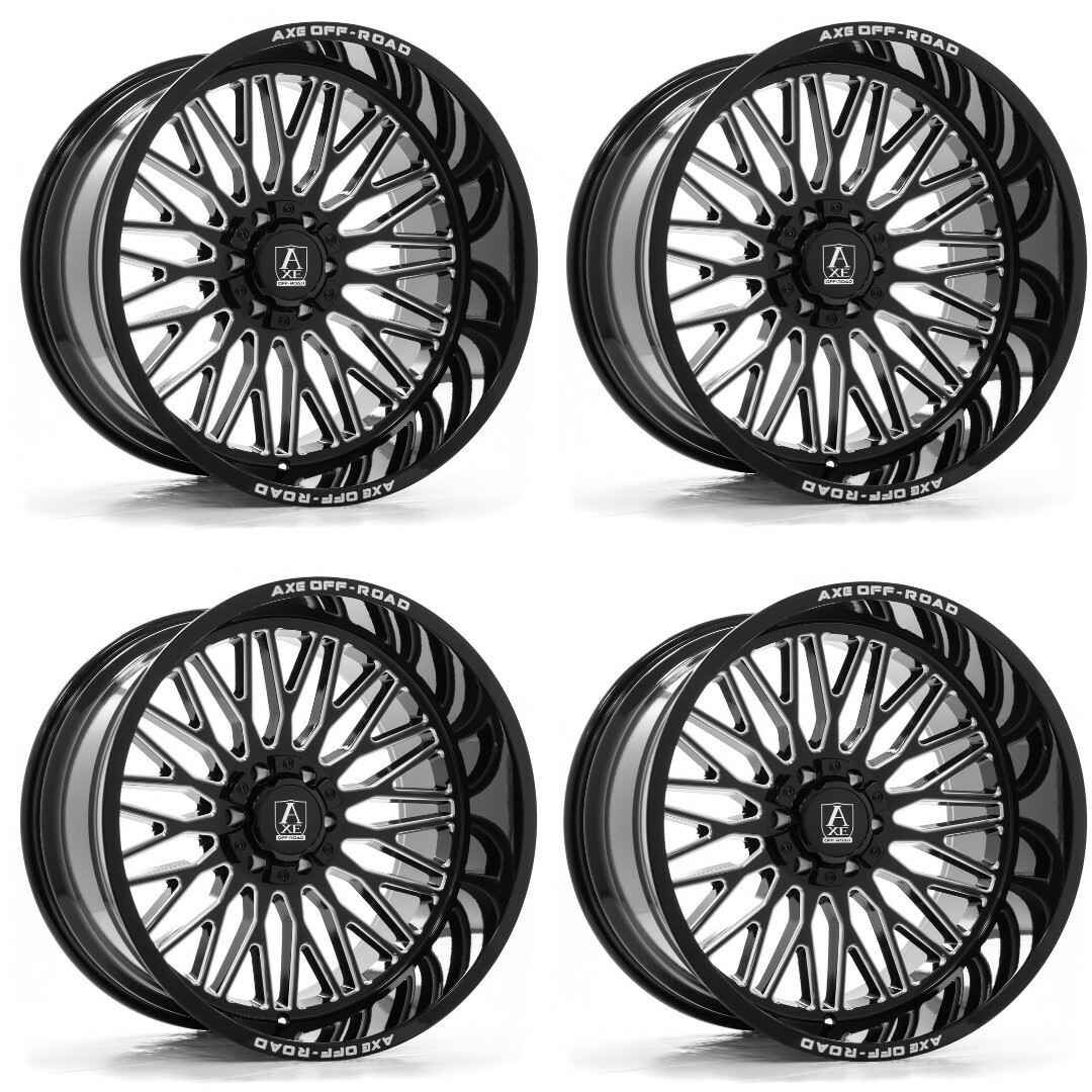 Set 4 24" Axe Wheels Kratos Gloss Black Milled 24x14 5x5 5x5.5 -76mm Lifted Rims