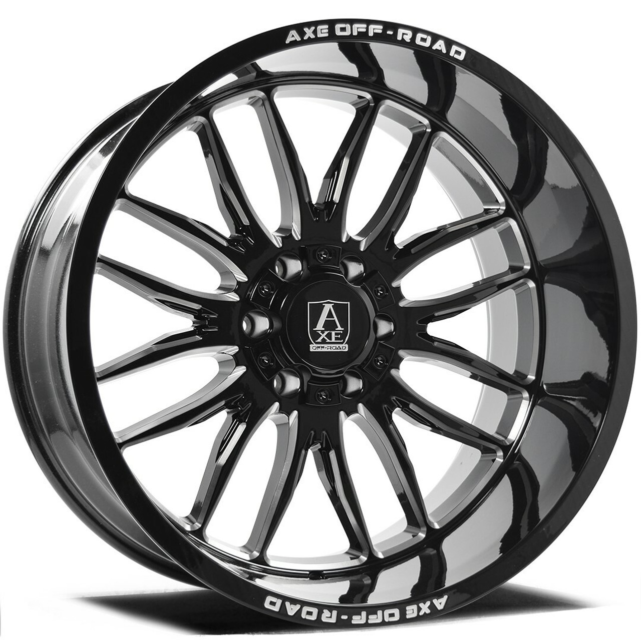 22" Axe Wheels Hades Gloss Black Milled 22x12 Wheel 5x5 5x5.5 -44mm Lifted Rim