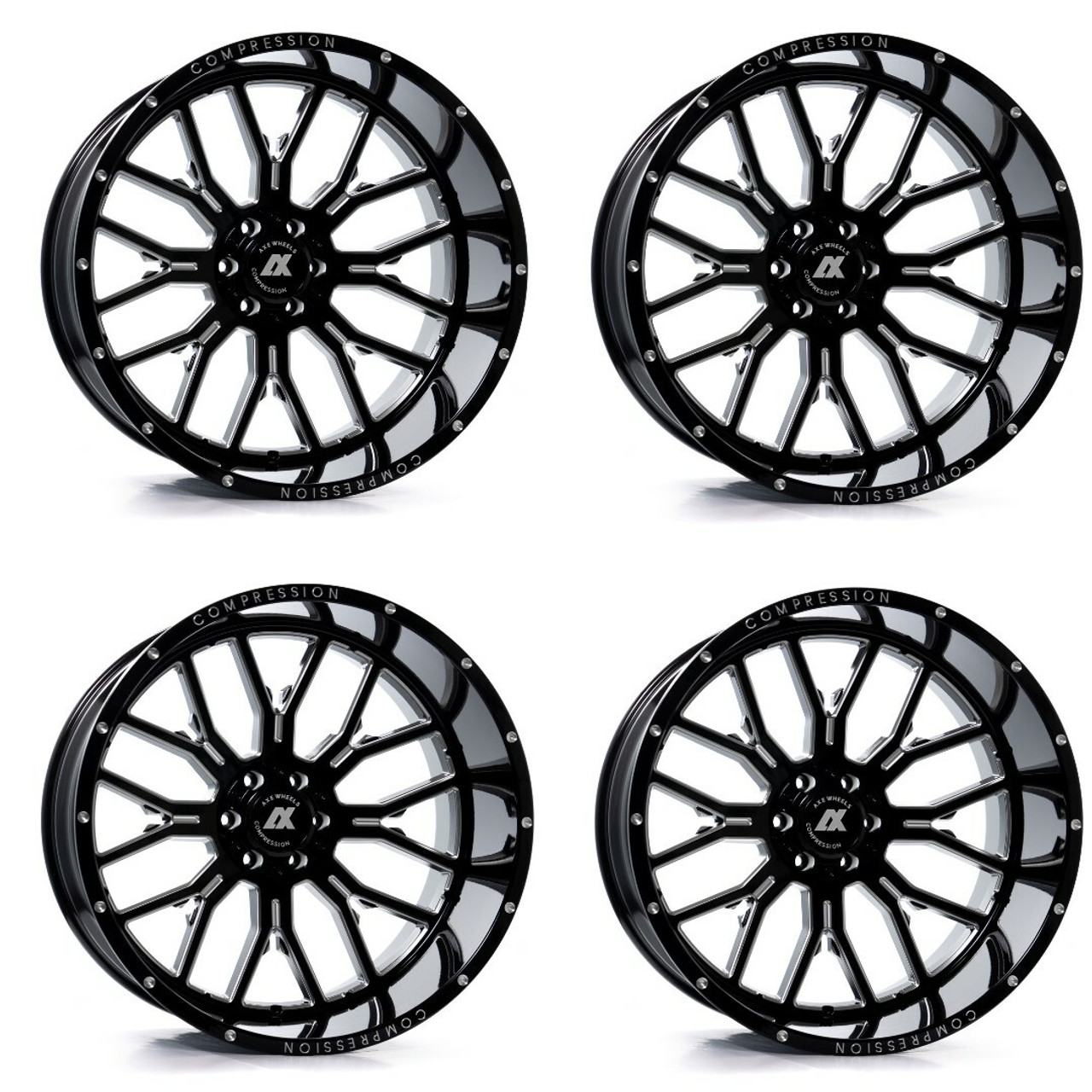Set 4 26" Axe Wheels AX6.0 Gloss Black Milled 26x14 Wheels 8x180 -76mm Rims