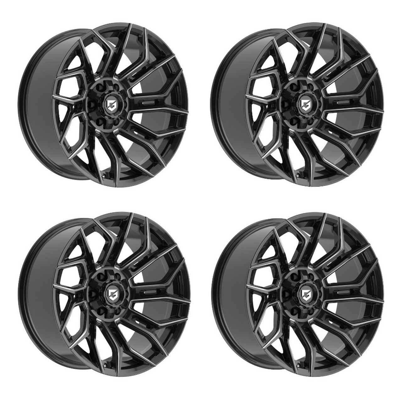 Set 4 20" Gear Off Road 776BM Flair Black Milled 20x9 Wheel 6x135 6x5.5 Rims 0mm