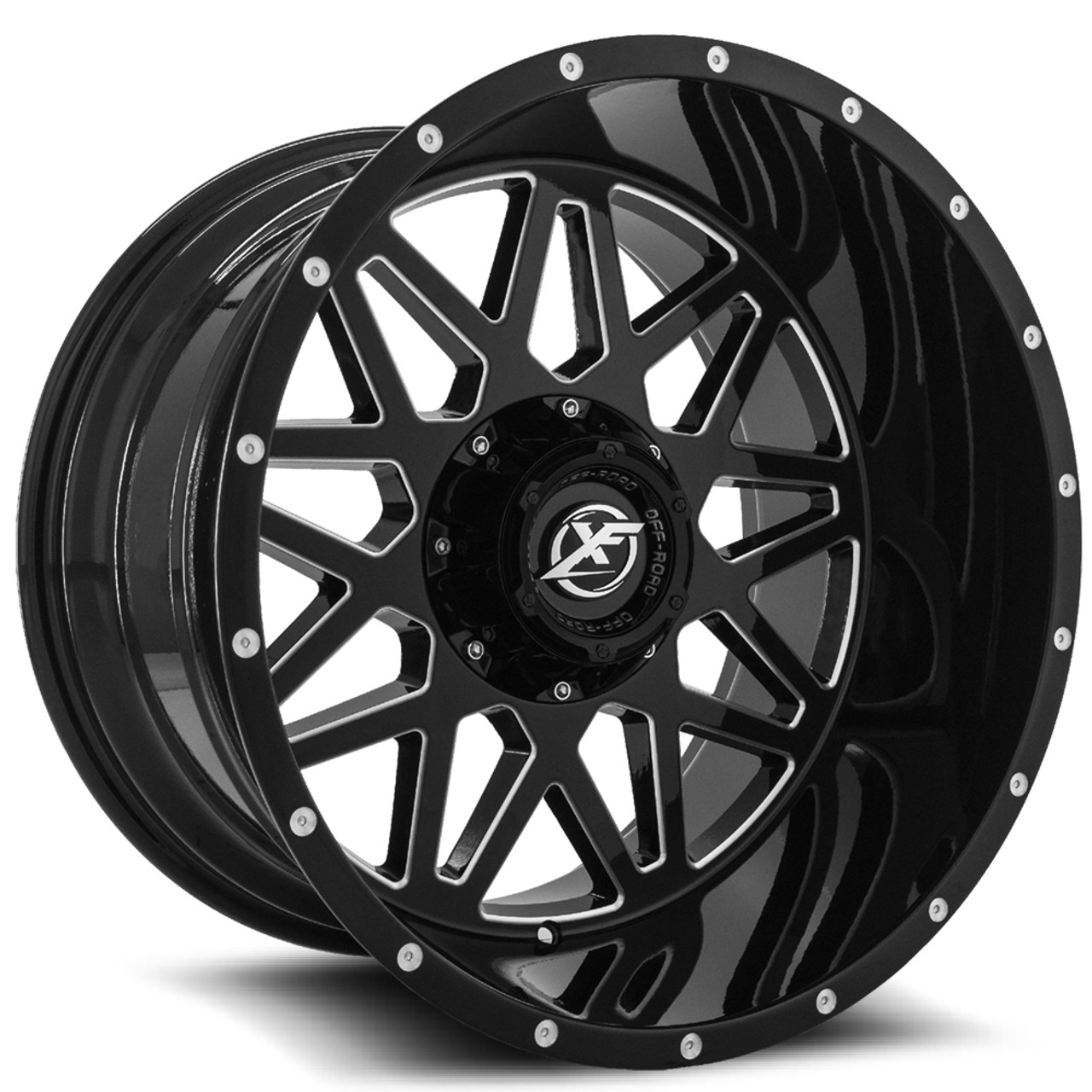 20" XF Off-Road XF-211 Gloss Black & Milled Wheel 20x9 6x135 6x5.5 0mm Rim