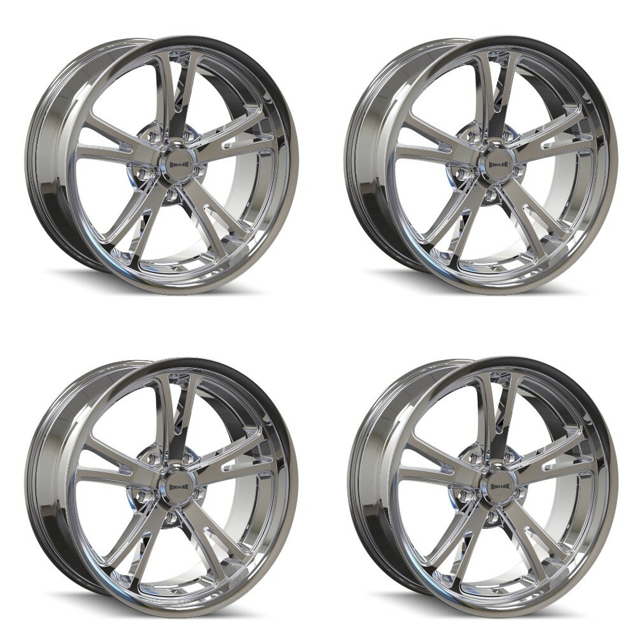 Set 4 20" Ridler 606 20x10 Chrome 5x4.75 Wheels 0mm Rims