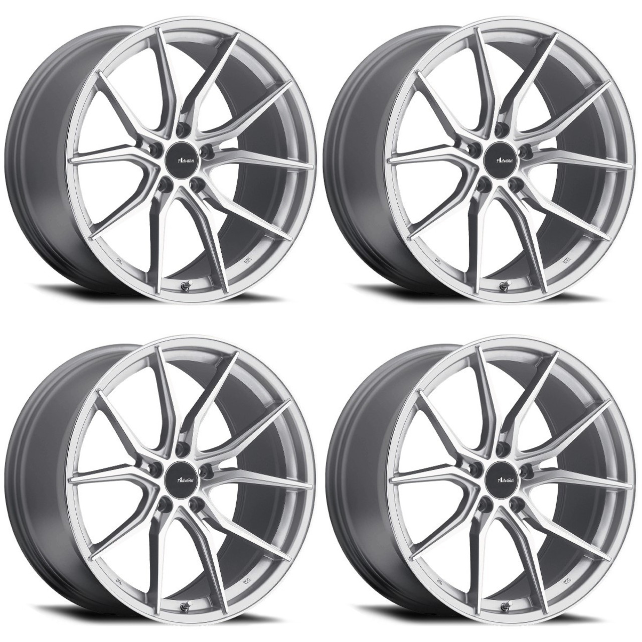 Set 4 19" Advanti Racing 80S Hybris 19x8.5  5x4.5 35mm Silver Machined Wheels