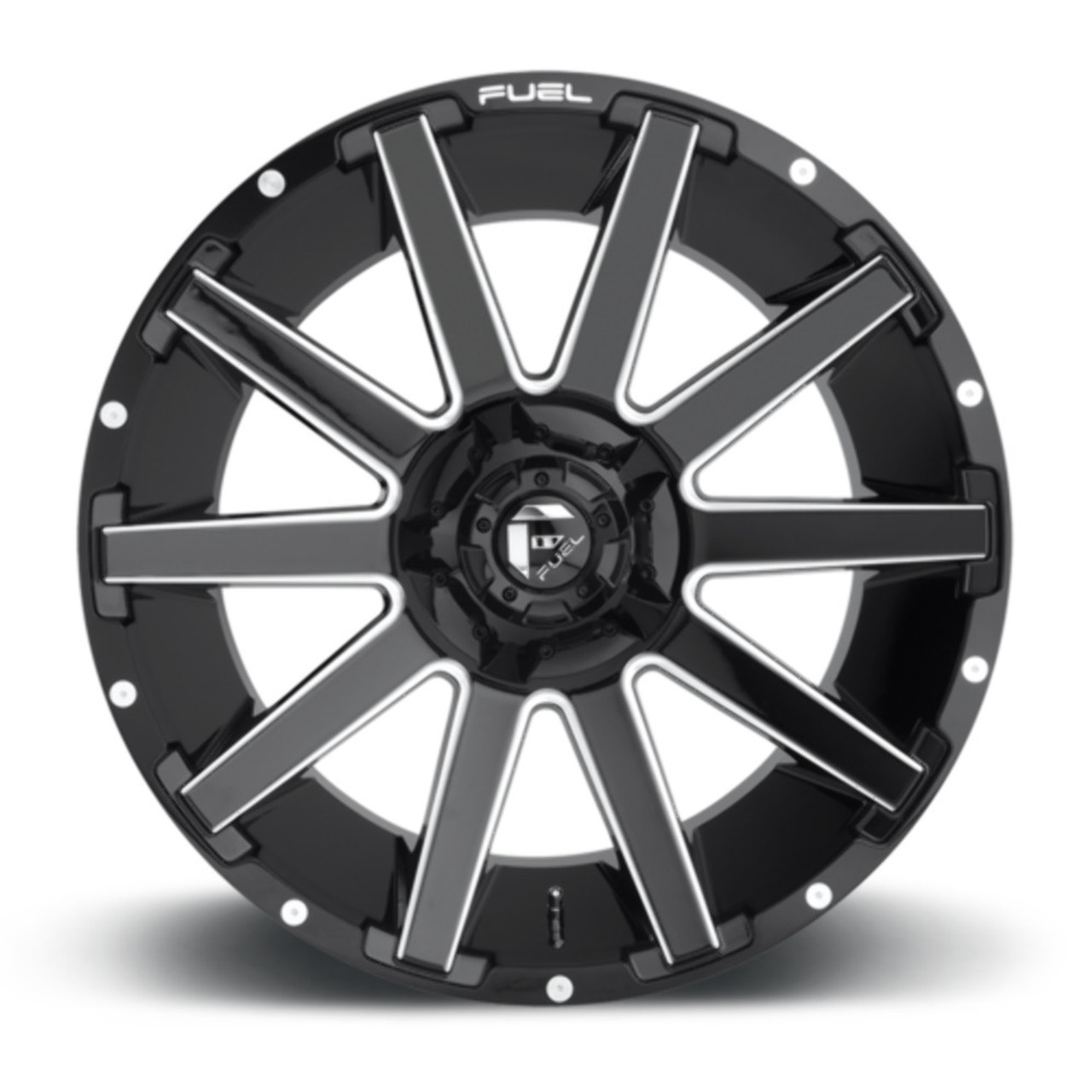 22" Fuel 1PC D615 Contra 22x10 8x180 -18mm Gloss Black Milled For Chevy GMC Rim