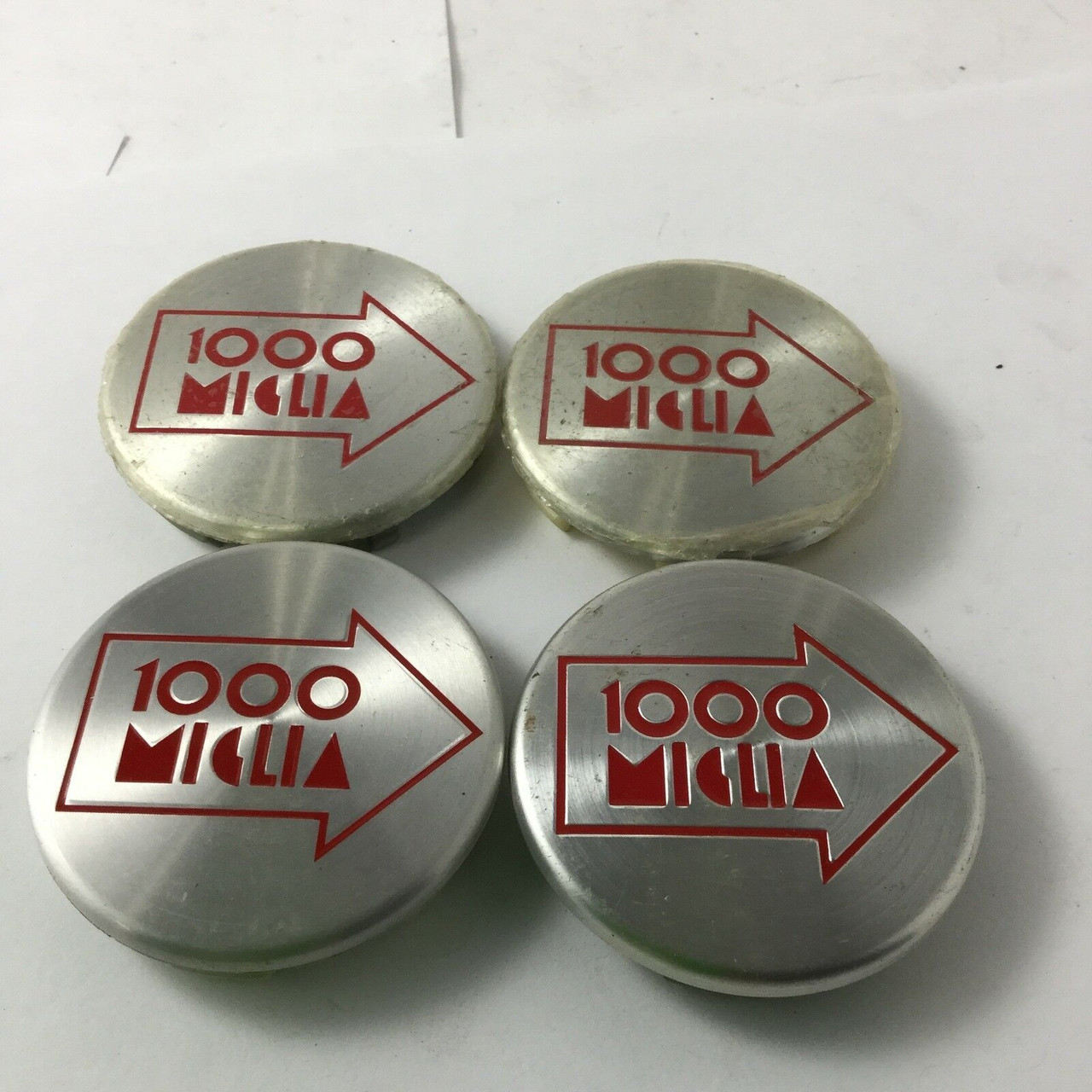 Set 4 Mille 1000 Miglia Wheel Center Caps Silver Machined Red Letter 52.5mm MIG6