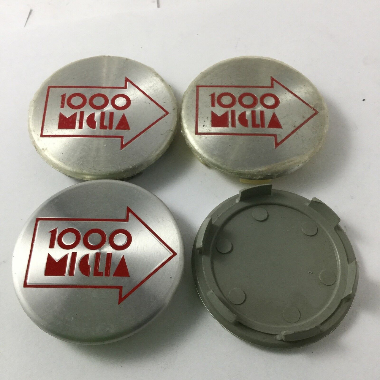 Set 4 Mille 1000 Miglia Wheel Center Caps Silver Machined Red Letter 52.5mm MIG6