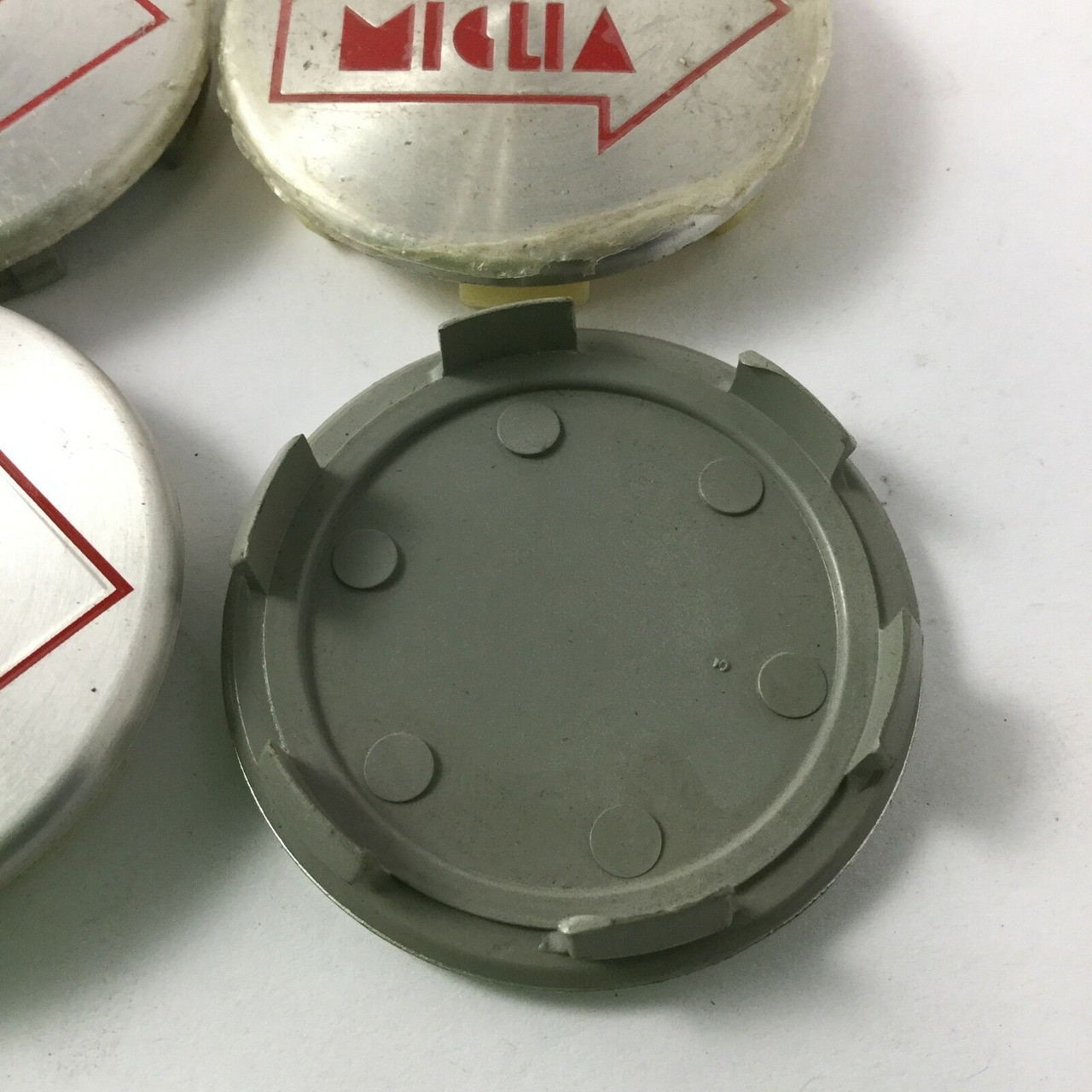 Set 4 Mille 1000 Miglia Wheel Center Caps Silver Machined Red Letter 52.5mm MIG6