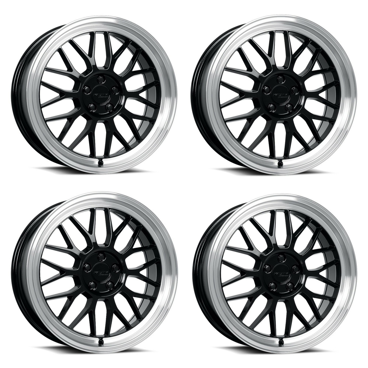 Set 4 18" Katana Wheels KR06 Glossy Black Machined Lip 18x8 5x100 40mm Rims
