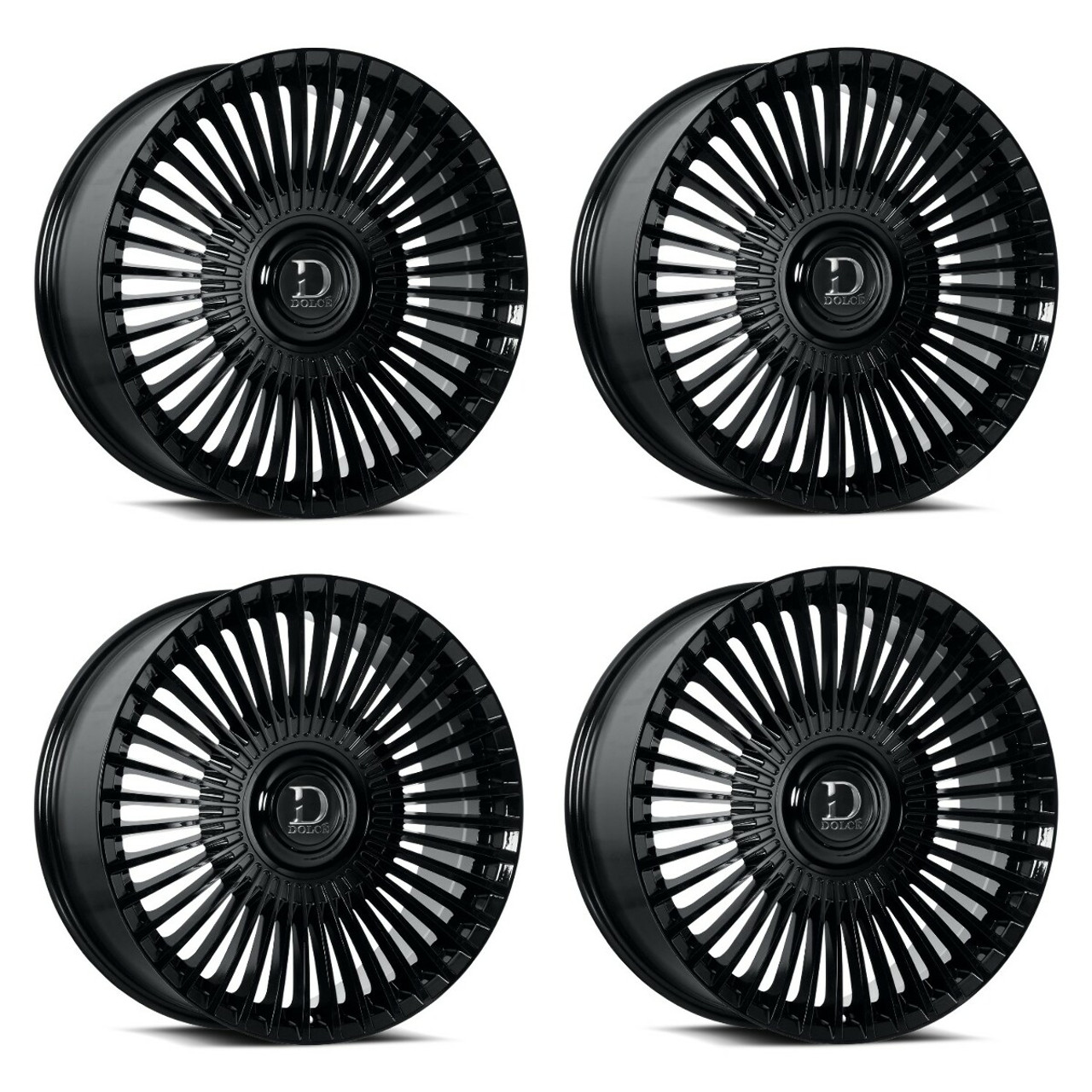 Set 4 22" Dolce Trento Glossy Black 22x9 Wheels 5x112 5x4.5 35mm Floating Caps