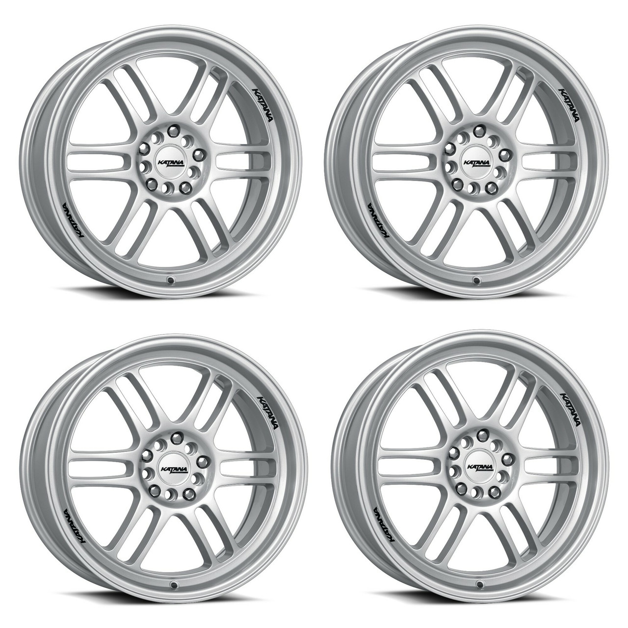 Set 4 18" Katana Wheels KR02  18x8 5x100 5x4.5 40mm Glossy Sliver Racing Rims