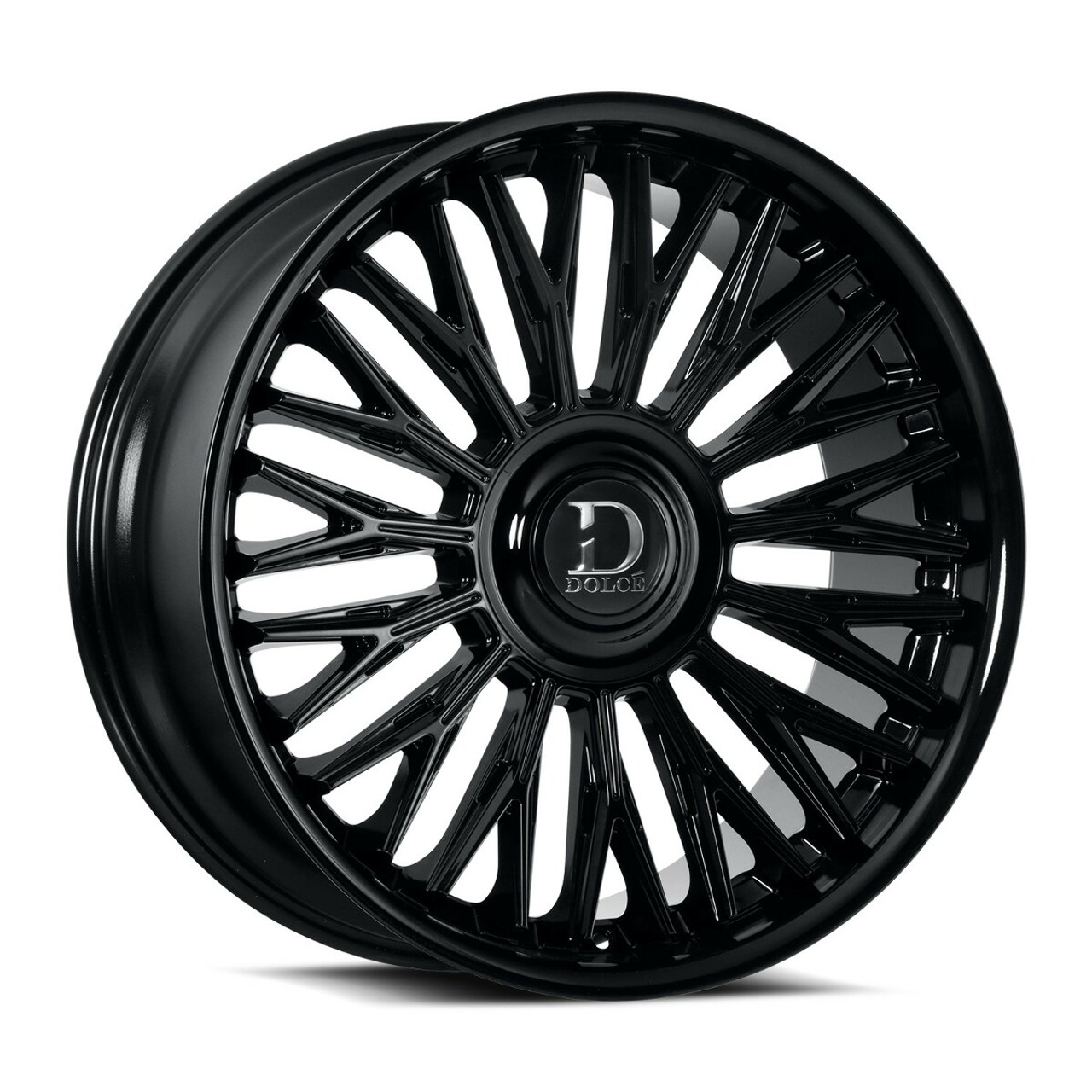 Set 4 22" Dolce Lusso Glossy Black 22x9.5 Wheels 6x135 6x5.5 30mm Floating Caps
