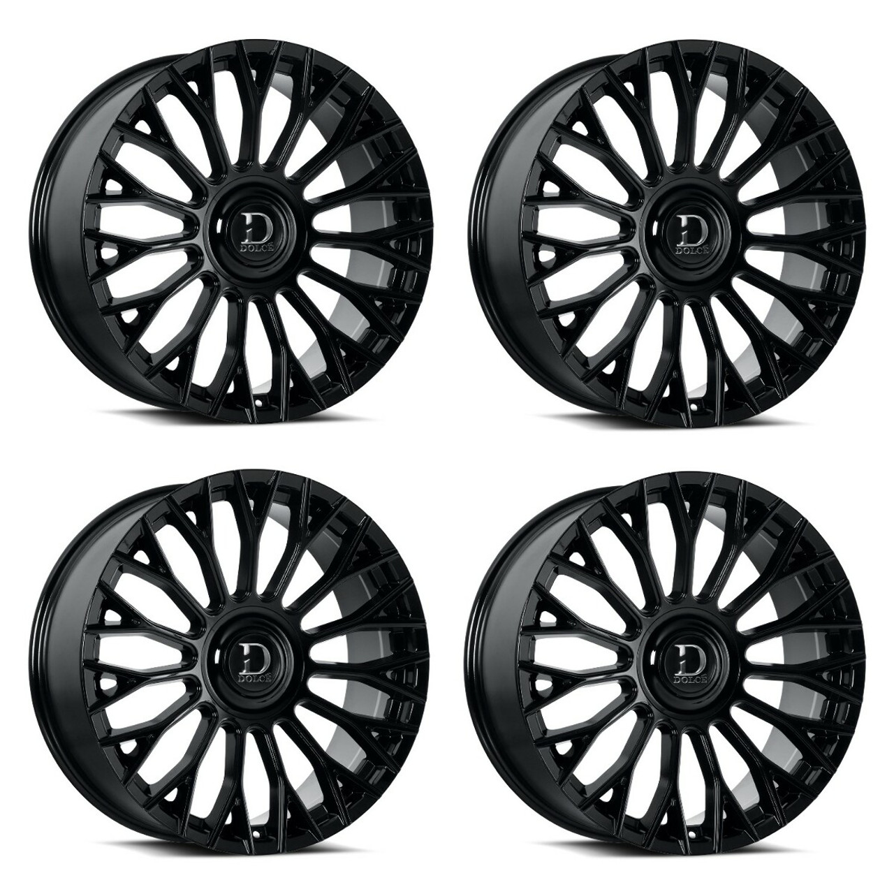 Set 4 24" Dolce Roma  24x10 6x135 6x5.5 35mm Glossy Black w Floating Cap Wheels