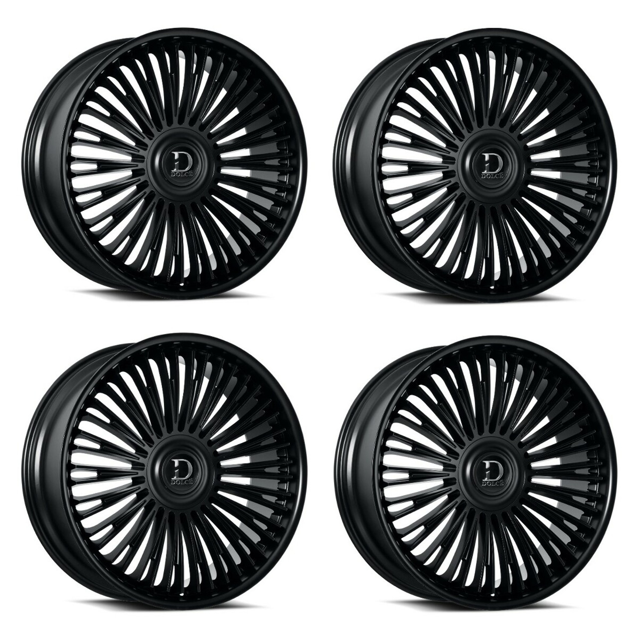 Set 4 24" Dolce Razzo Glossy Black 24x10 Wheels 6x135 6x5.5 35mm Floating Caps