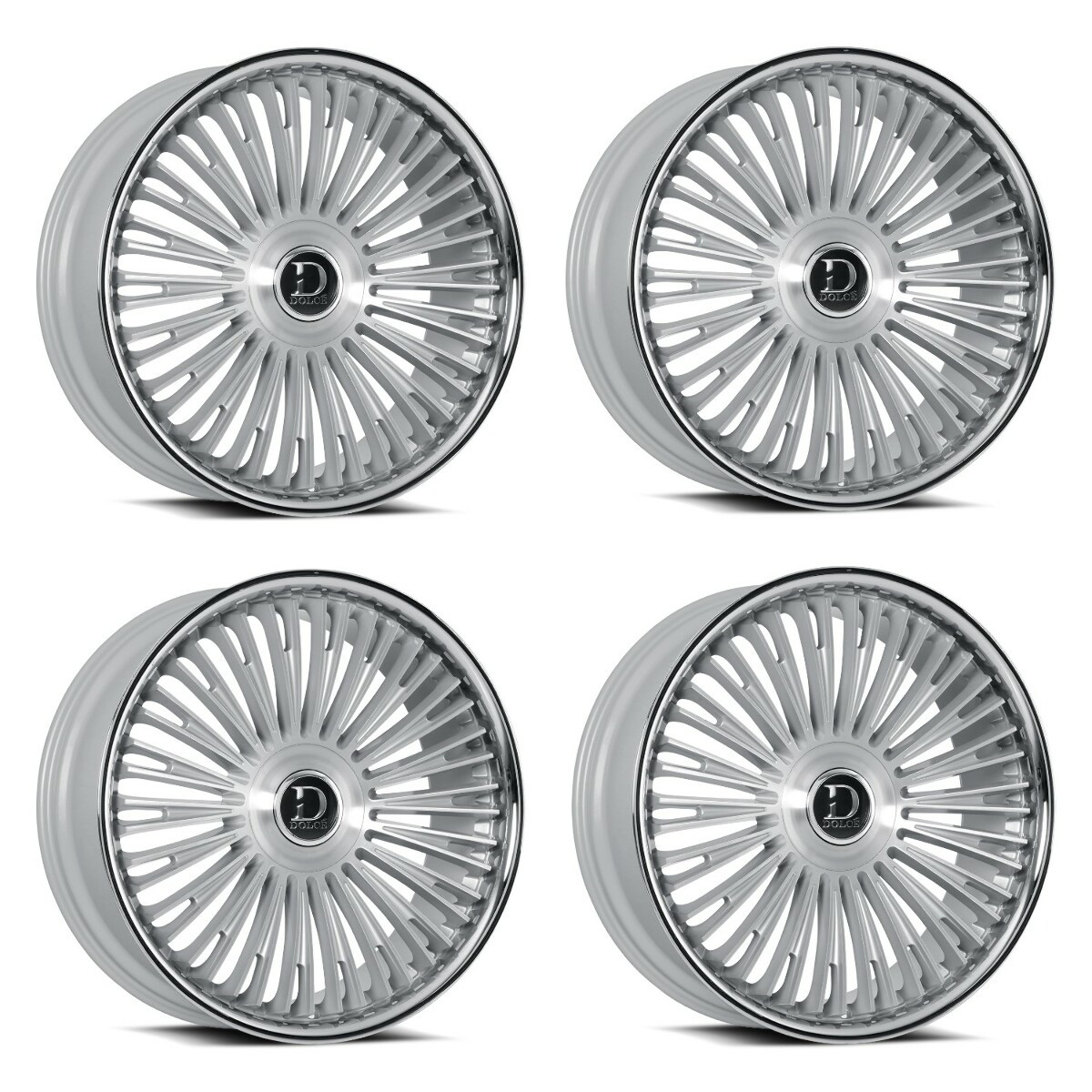 Set 4 24" Dolce Razzo 24x10 6x135 6x5.5 25mm Sliver Brush Face Floating Cap Rims