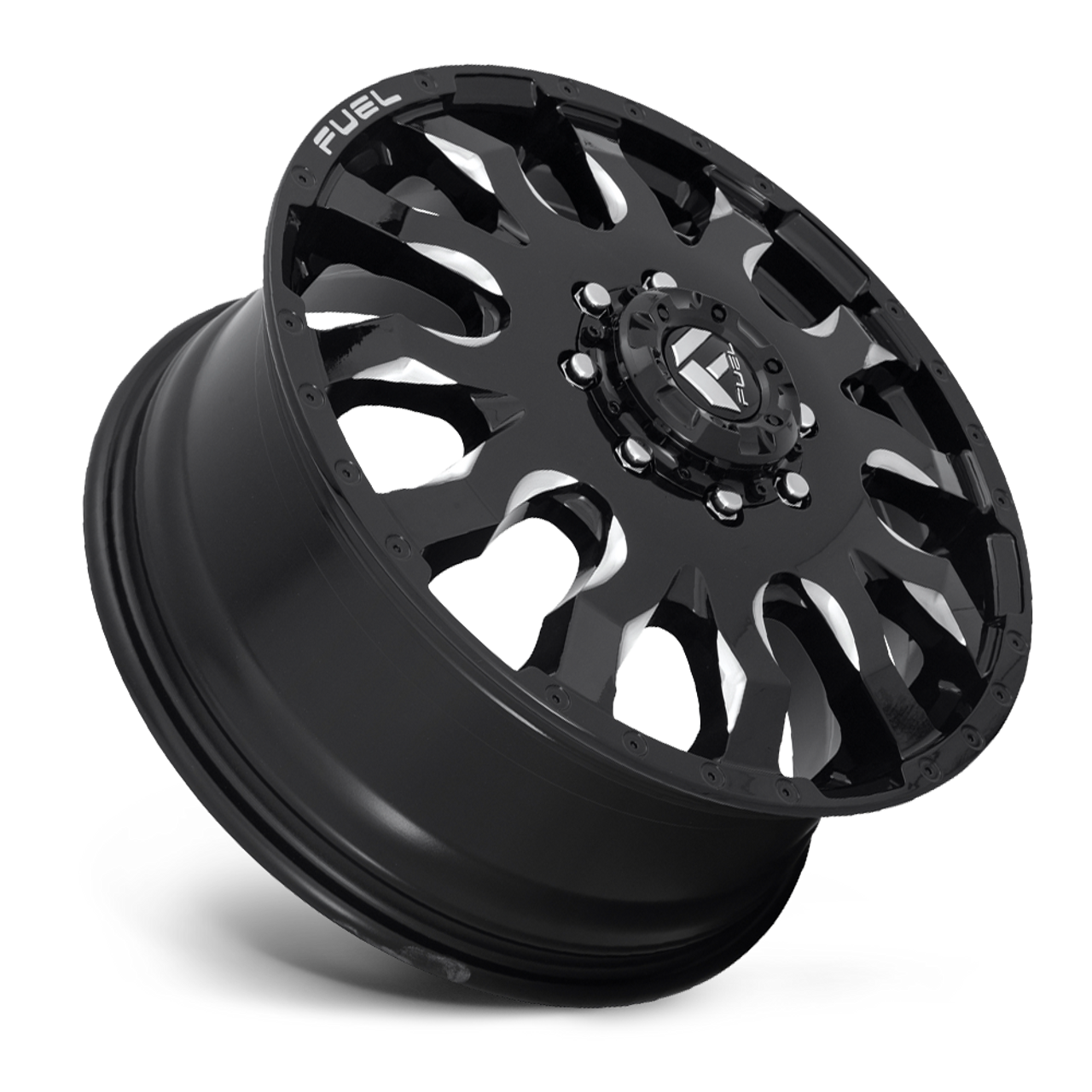 20" Fuel D673 Blitz 20x8.25 8x6.5 Gloss Black Milled 105mm Front Dually Wheel 20" Fuel D673 Blitz 20x8.25 8x6.5 Gloss Black Milled 105mm Front Dually Wheel