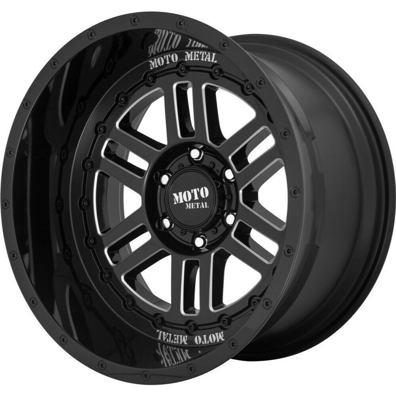Set 4 Moto Metal MO800 Deep Six 20x10 5x5 Gloss Black Milled Wheels 20" -18mm