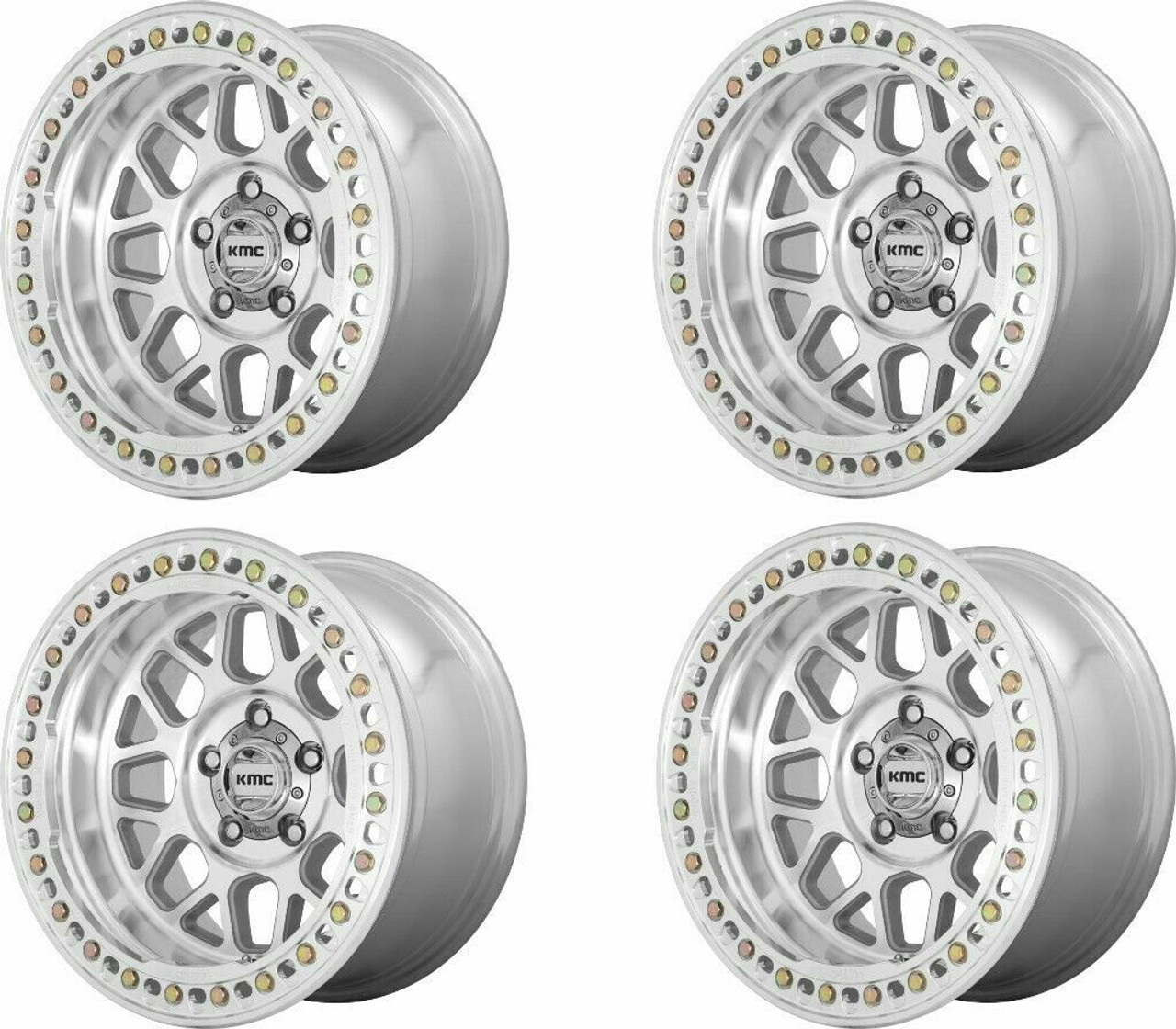 Set 4 KMC KM235 Grenade Crawl Beadlock 17x8.5 6x135 Machined Wheels 17" 0mm Rims