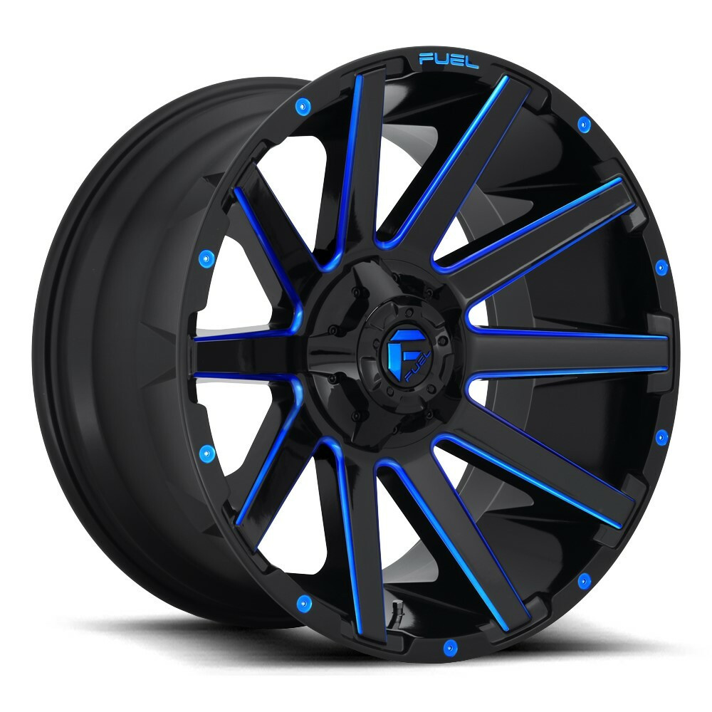 20" Fuel D644 Contra 20x10 5x4.5 5x5 -18mm Wheel Black Blue Tinted Clear Rim