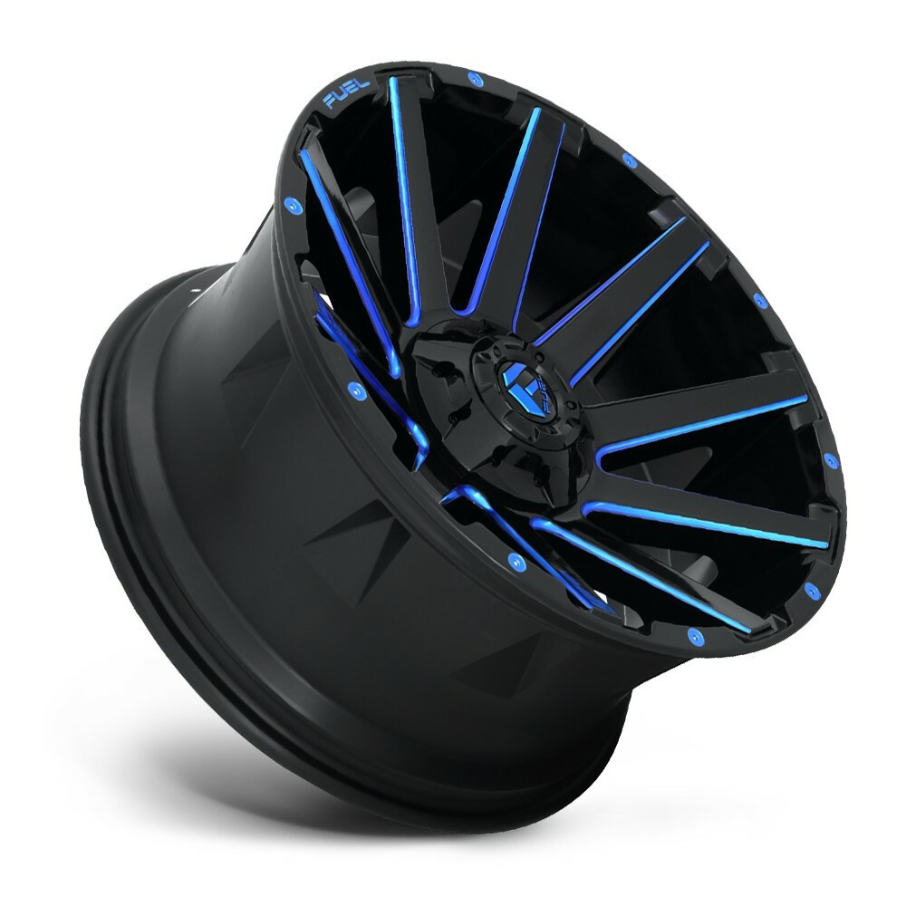 20" Fuel D644 Contra 20x10 5x4.5 5x5 -18mm Wheel Black Blue Tinted Clear Rim