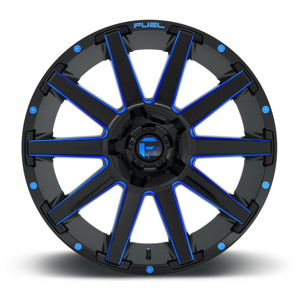 20" Fuel D644 Contra 20x10 5x4.5 5x5 -18mm Wheel Black Blue Tinted Clear Rim