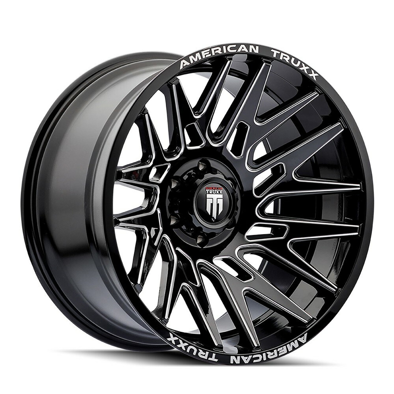 Set 4 22" American Truxx Evolution Gloss Black Milled 22x12 Wheels 8x180 -44mm