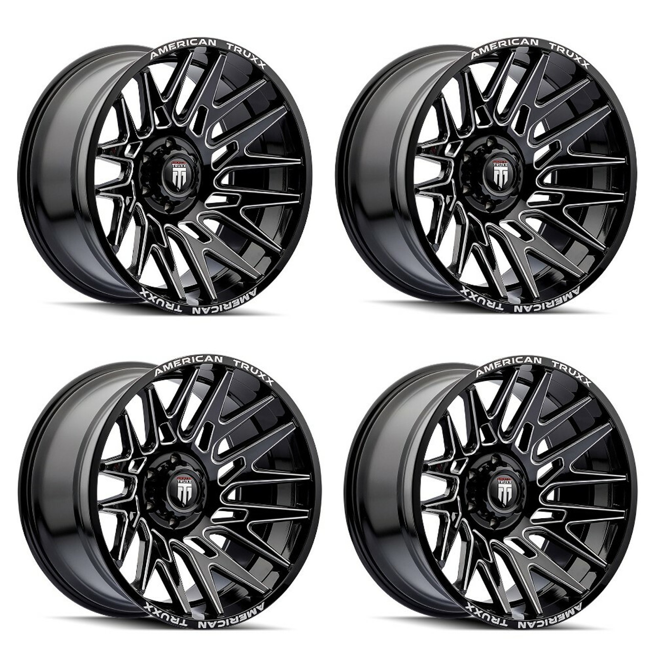 Set 4 22" American Truxx Evolution Gloss Black Milled 22x12 Wheels 6x135 -44mm