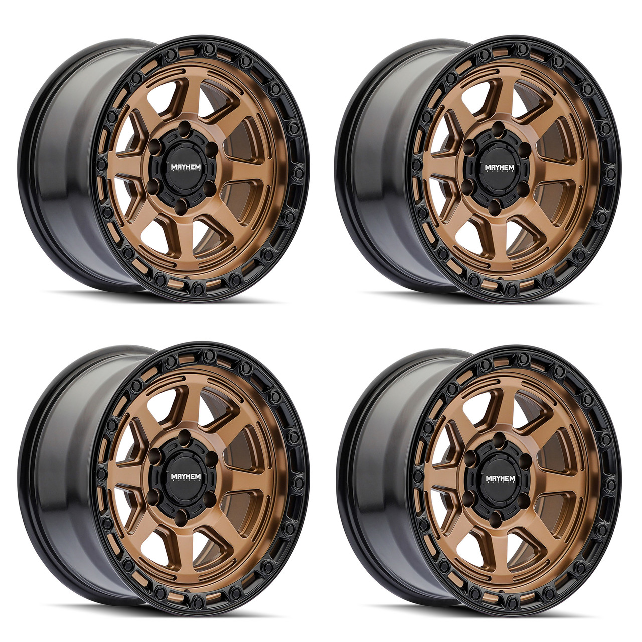 Set 4 17" Mayhem Ridgeline 17x8.5 6x5.5 -6mm Satin Bronze Lifted Truck SUV Rims