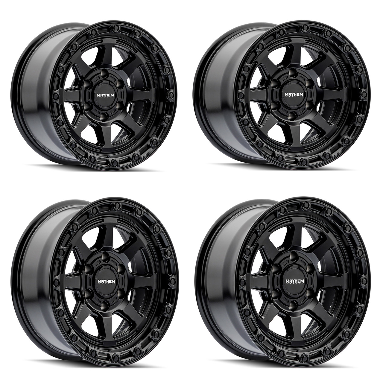 Set 4 17" Mayhem Ridgeline Satin Black 17x8.5 Wheels 6x135 Lifted Rims -6mm