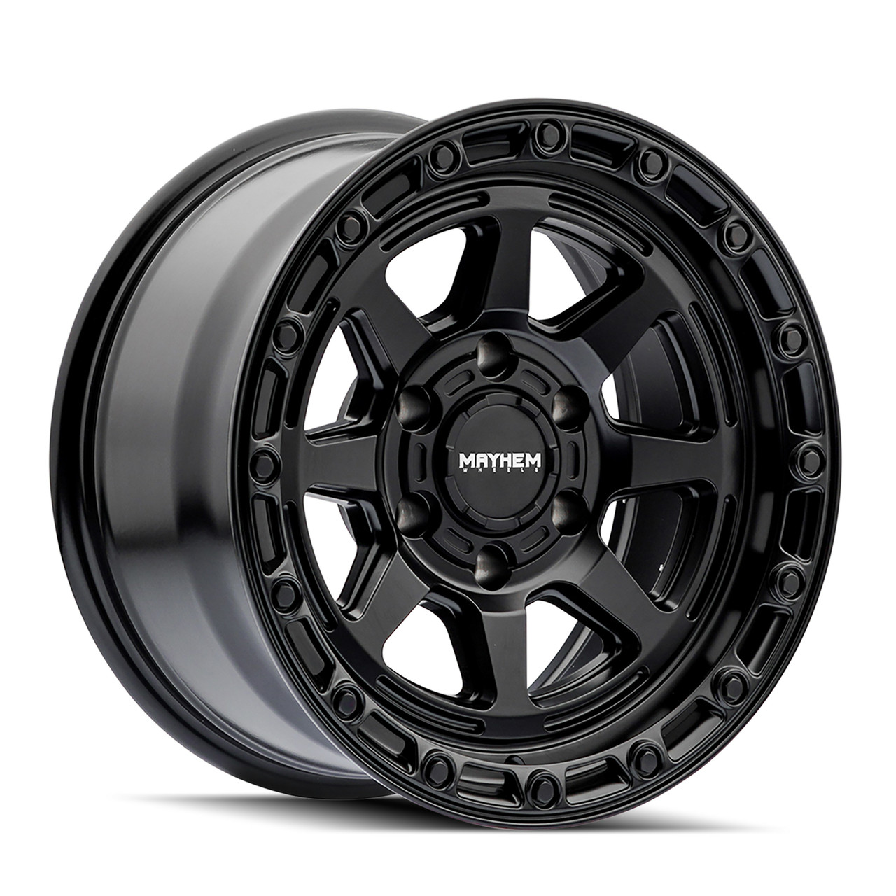 Set 4 17" Mayhem Ridgeline Satin Black 17x8.5 Wheels 6x135 Lifted Rims -6mm