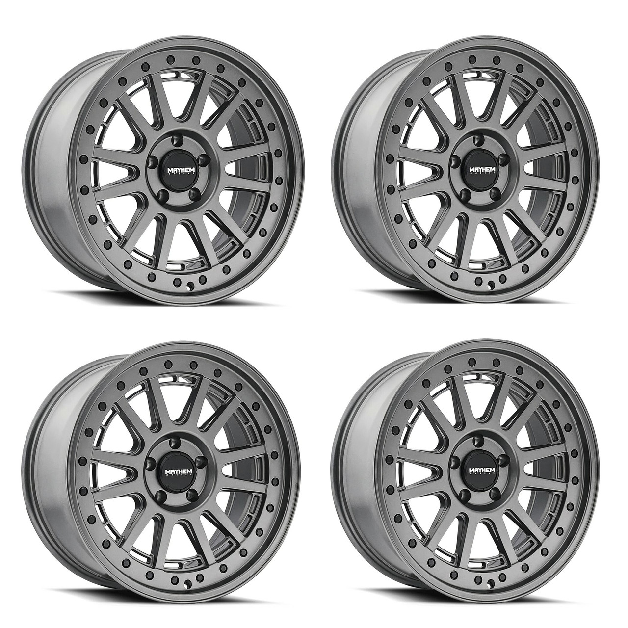 Set 4 15" Mayhem Compass Satin Gunmetal 15x7 Wheels 5x100 Rims 15mm