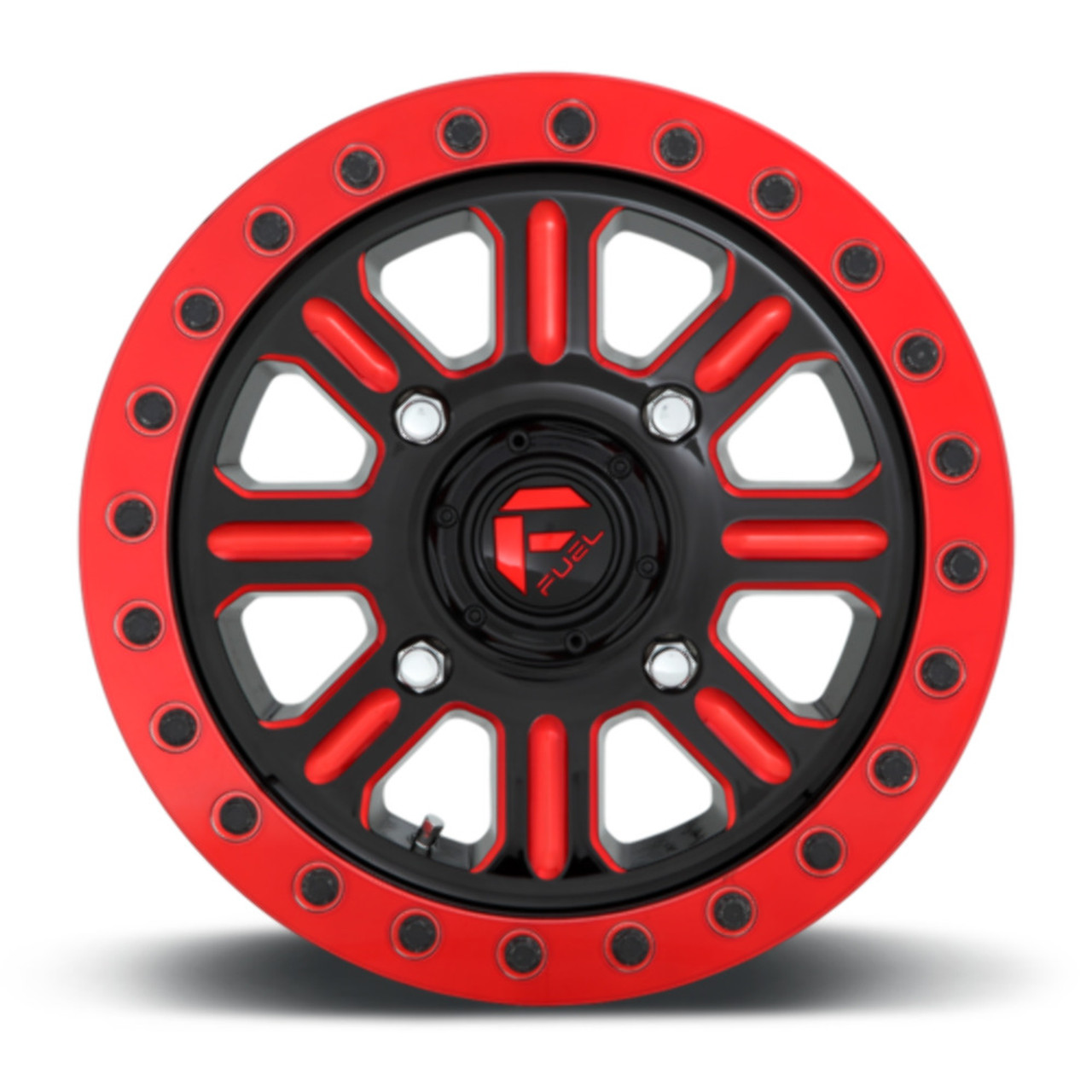 Set 4 15" Fuel UTV D911 Hardline Beadlock 15x10 4x156 25mm Black Red Wheels