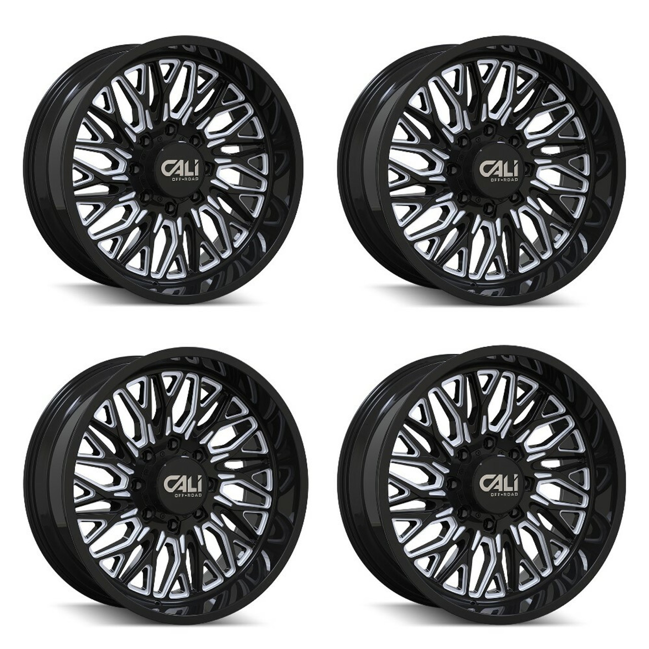 Set 4 22" Cali Off-Road Crusher Gloss Black Milled 22x10 Wheels 8x170 Rims -19mm