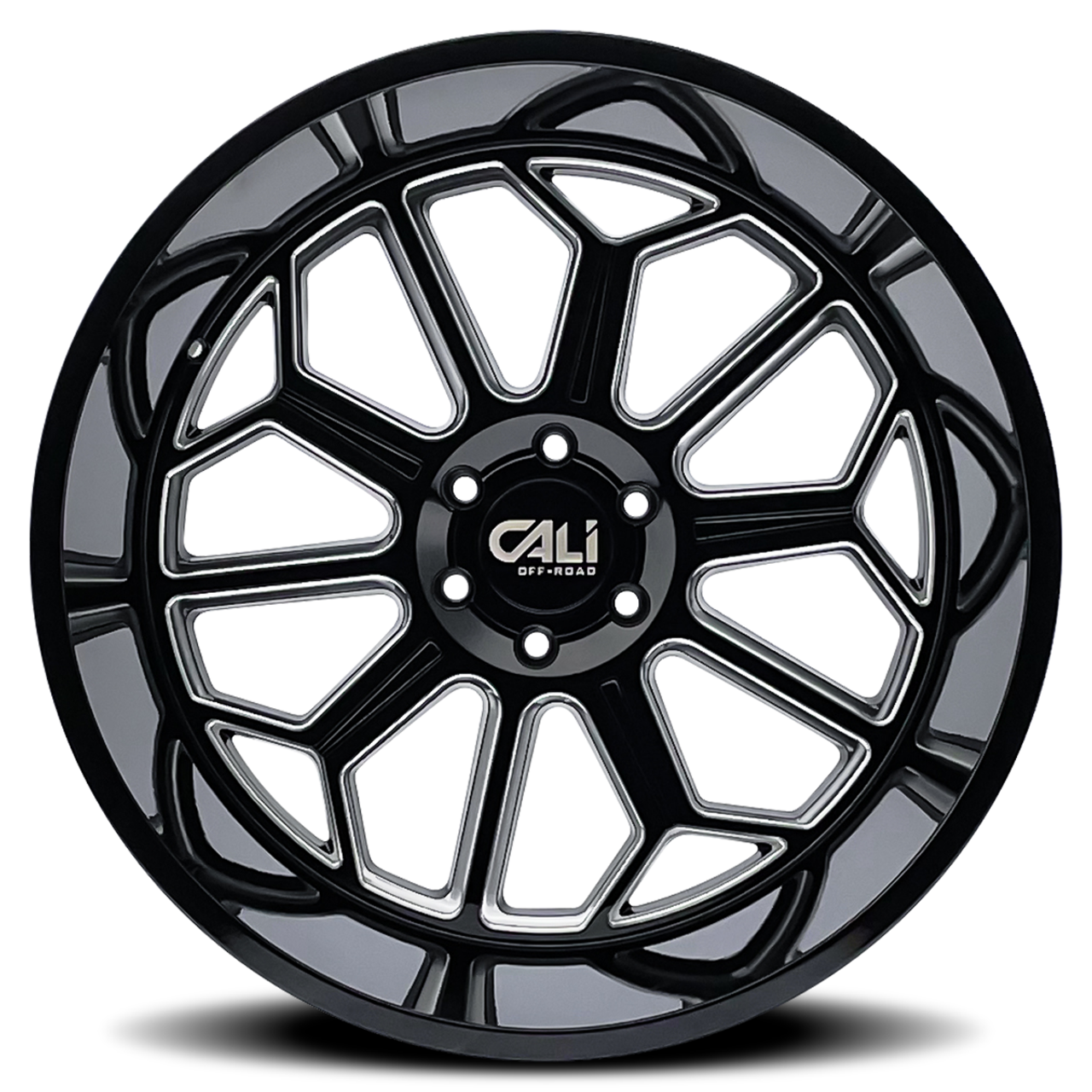 Set of 4 Cali Off-Road Auburn 20x9 8x6.5 -12mm Black Milled 8 Lug Truck Wheels