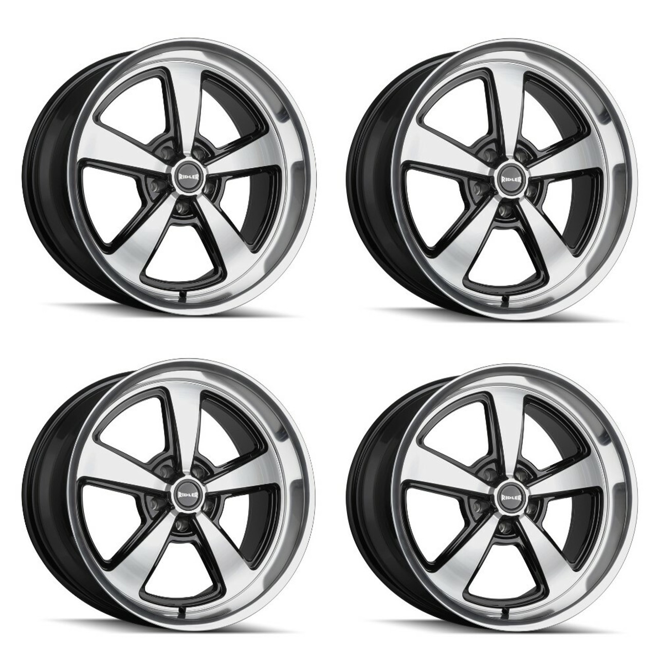 Set 4 20" Ridler 652 Gloss Black Diamond Cut Face & Lip 20x8.5 5x120.65 Rims 0mm