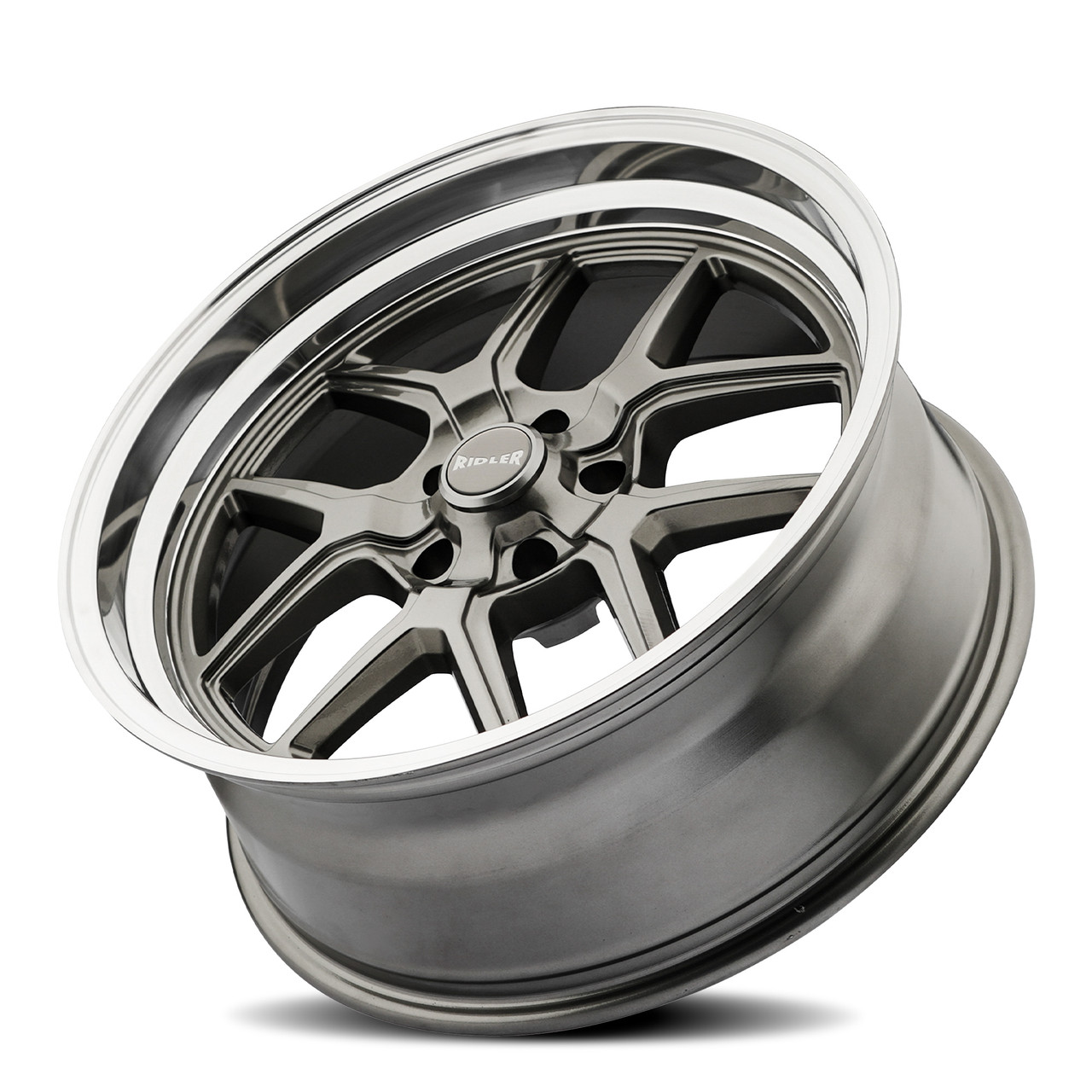 17" Ridler 610 Gloss Grey Polished Lip 17x7 Wheel 5x5 Rim 0mm