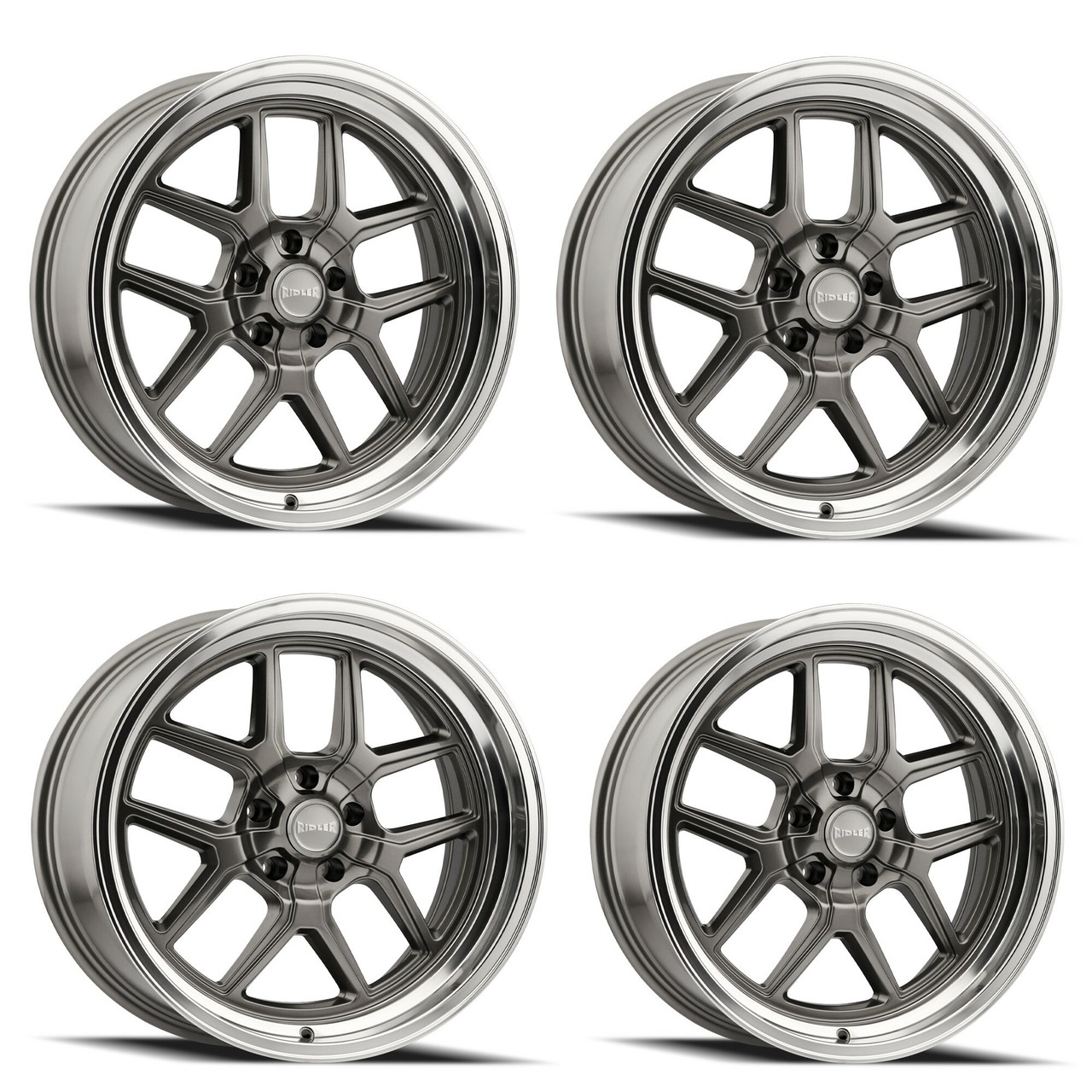 Set 4 17" Ridler 610 Gloss Grey Polished Lip 17x7 Wheels 5x5 Rims 0mm
