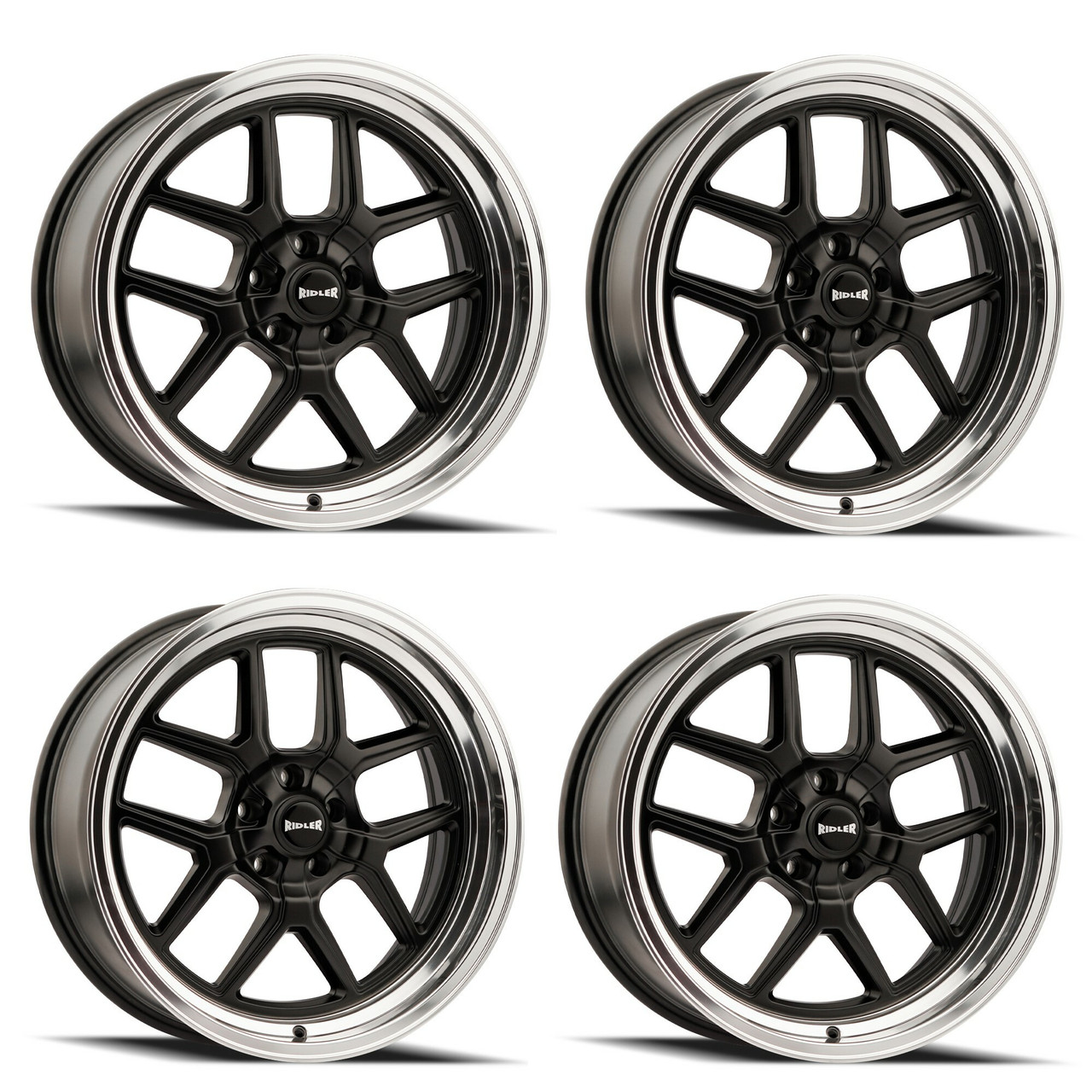 Set 4 17" Ridler 610 Matte Black Polished Lip 17x7 Wheels 5x4.5 Rims 0mm