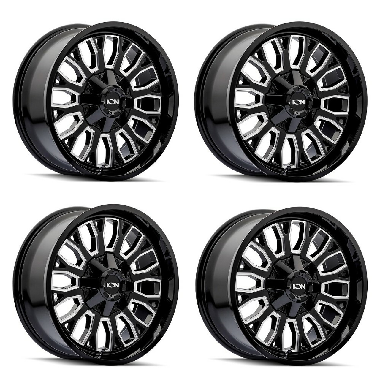 Set 4 20" Ion 152 Gloss Black Milled 20x9 Wheels 8x180 For Chevy GMC Rims 0mm