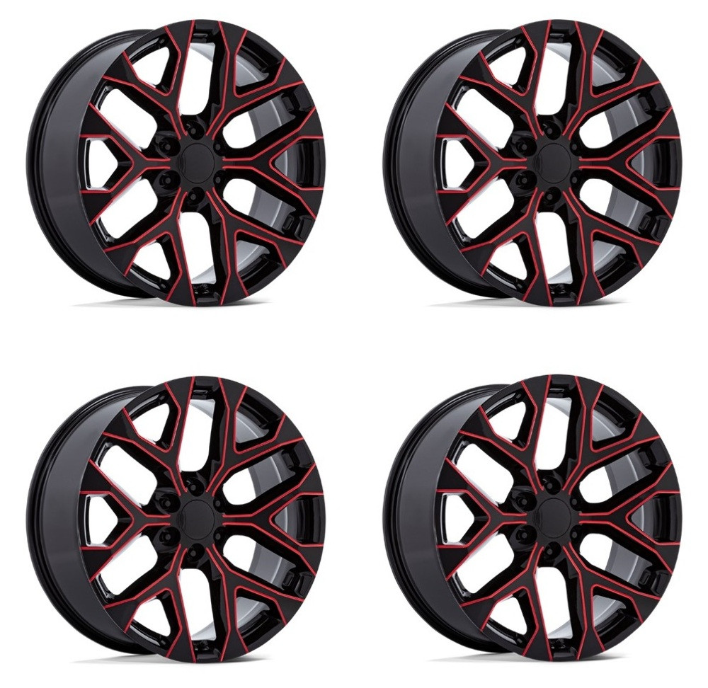 Set 4 22" Performance Replicas PR177 Black Red Milled 22x9 Wheels 6x5.5 Rim 24mm