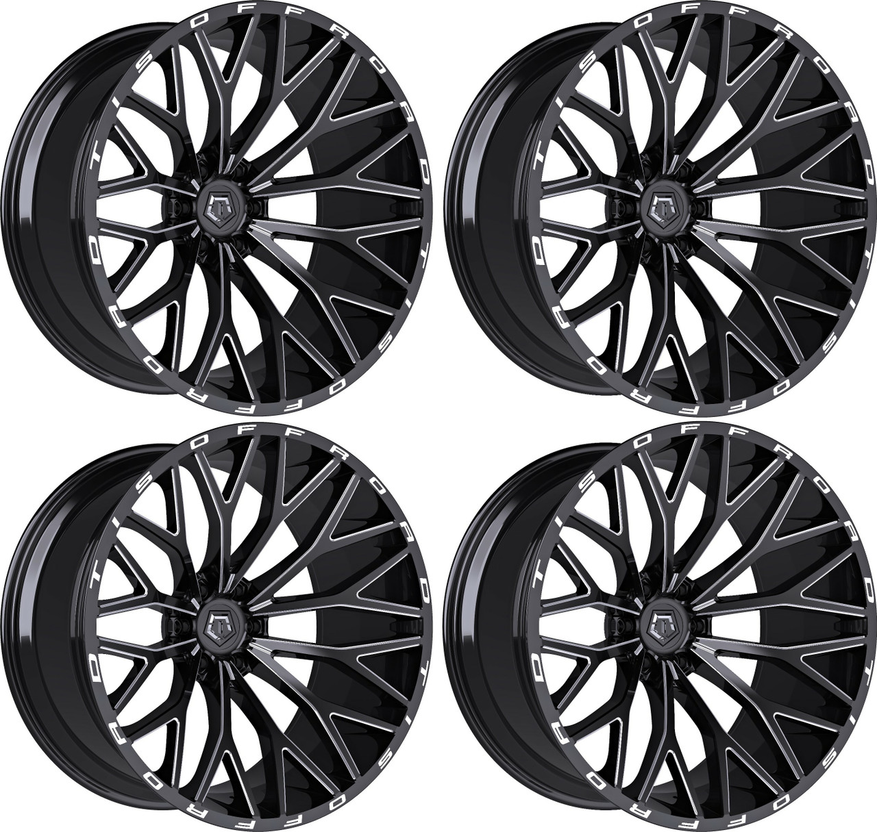 Set 4 22" TIS 566BM Gloss Black Milled 22x10 Wheels 6x5.5 -19mm Lifted Rims