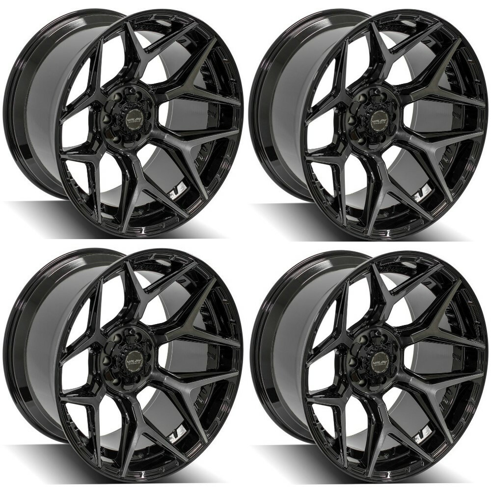 Set 4 22" 4PLAY 4P06 Black Brushed Face & Tinted Clear 22x12 6x5.5 6x135 -44mm