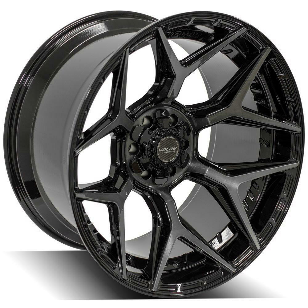 Set 4 22" 4PLAY 4P06 Black Brushed Face & Tinted Clear 22x12 6x5.5 6x135 -44mm