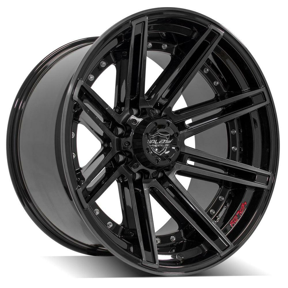 Set 4 22" 4PLAY 4P08 Gloss Black Brushed Face & Tinted Clear 22x10 8x170 -24mm