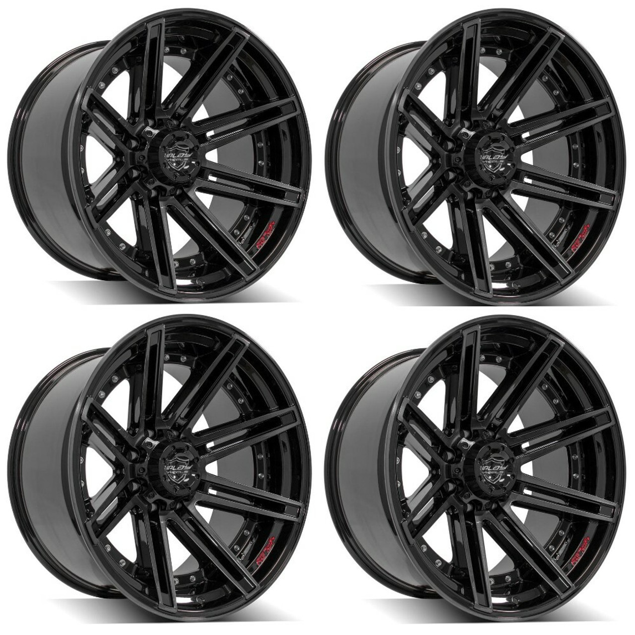 Set 4 20" 4PLAY 4P08 20x10 8x170 -24mm Gloss Black Brushed Face & Tinted Clear