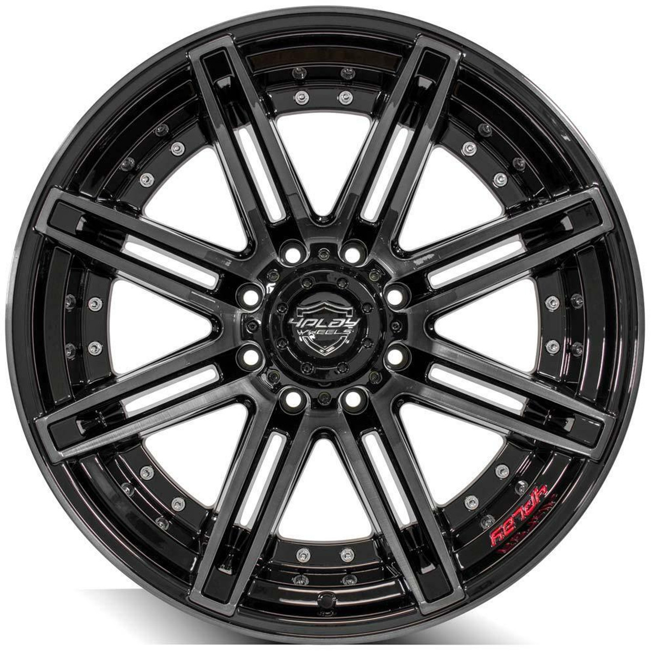 Set 4 20" 4PLAY 4P08 Black Brushed Face & Tinted Clear 20x10 Wheels 8x180 -24mm