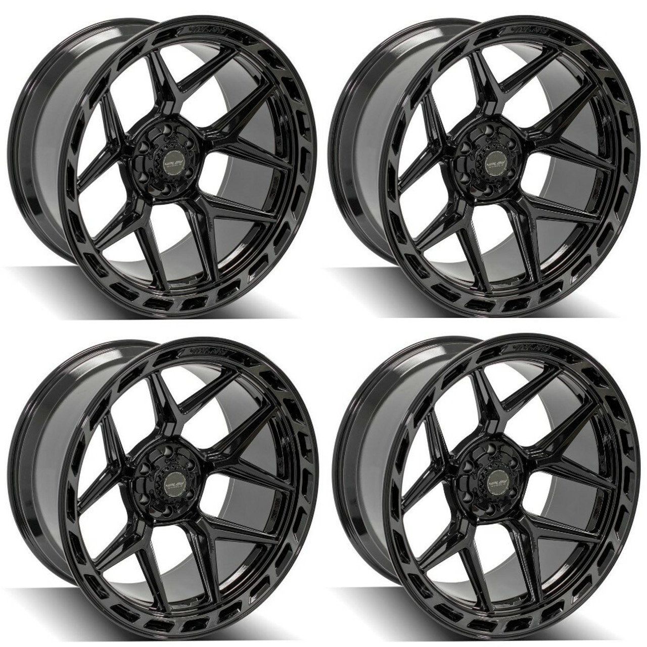Set 4 22" 4PLAY 4P55 Black Brushed Face & Tinted Clear 22x10 6x5.5 6x135 -18mm