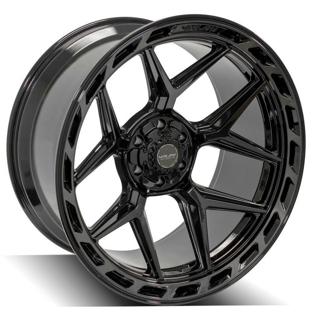 Set 4 24" 4PLAY 4P55 Black Brushed Face & Tinted Clear 24x12 6x5.5 6x135 -44mm