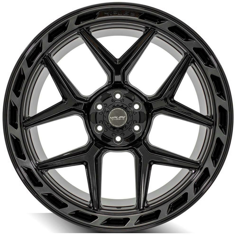 Set 4 24" 4PLAY 4P55 Black Brushed Face & Tinted Clear 24x12 6x5.5 6x135 -44mm